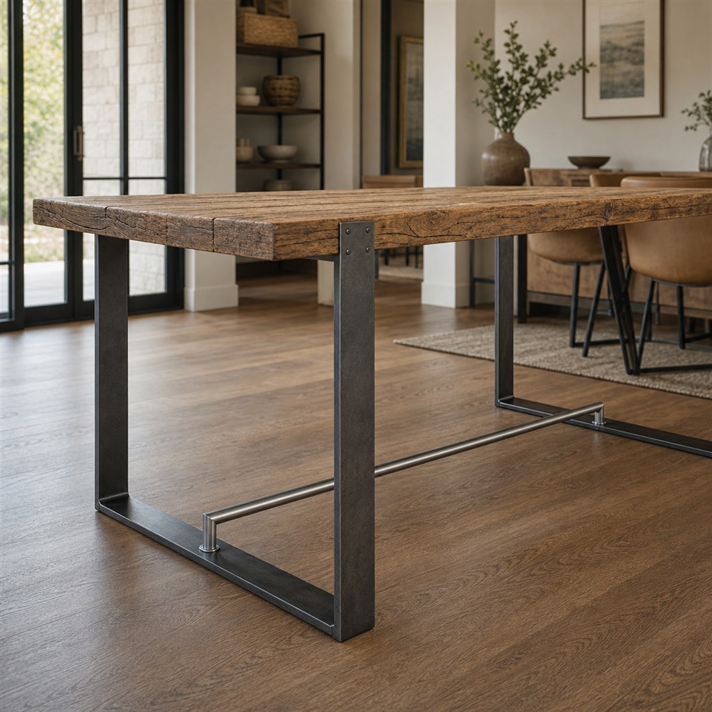 Counter-Height Dining Table With a Steel Foot Rail - steel-frame detail