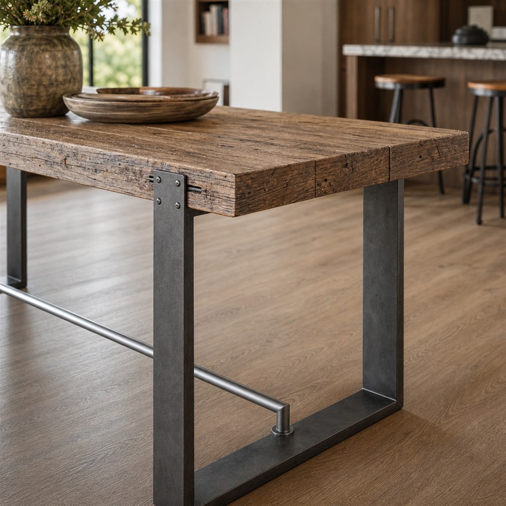 Counter-Height Dining Table With a Steel Foot Rail - finished material detail