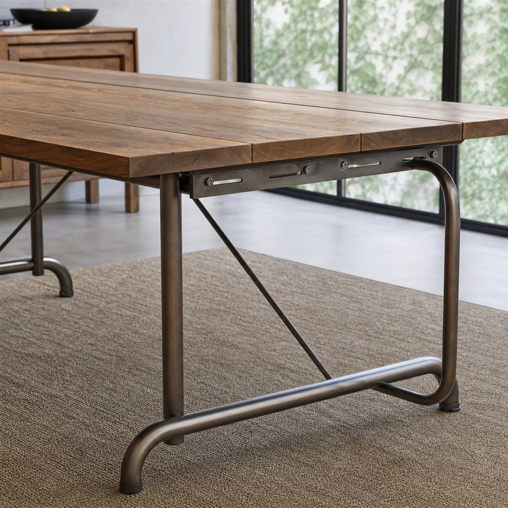 Outdoor Teak Dining Table With a Galvanized Steel Base - finished material detail