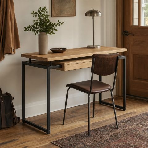 Floating-Top Desk With a Black Steel Shadow Frame