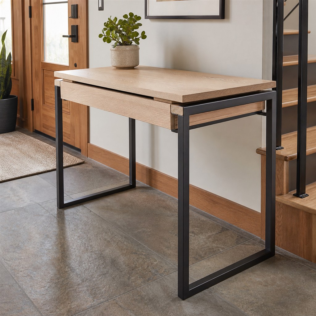 Floating-Top Desk With a Black Steel Shadow Frame - alternate full view