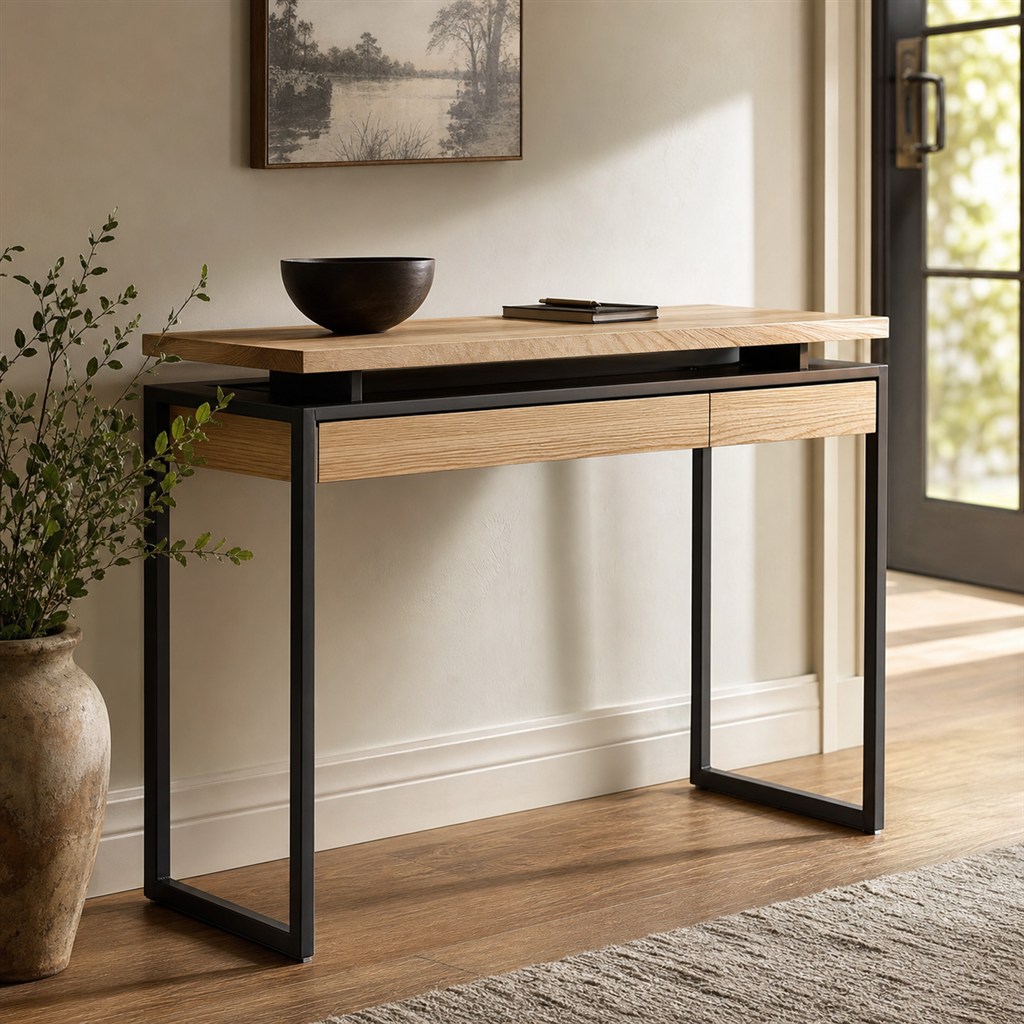 Floating-Top Desk With a Black Steel Shadow Frame - finished material detail