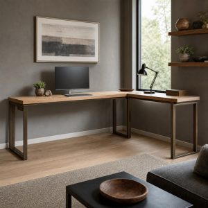 L-Shaped Work Desk With Modular Steel Supports