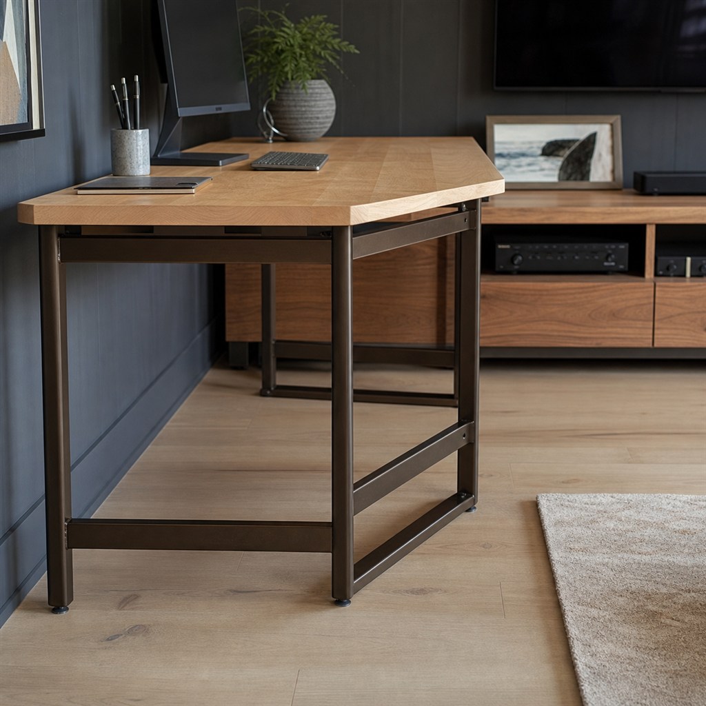 L-Shaped Work Desk With Modular Steel Supports - steel-frame detail