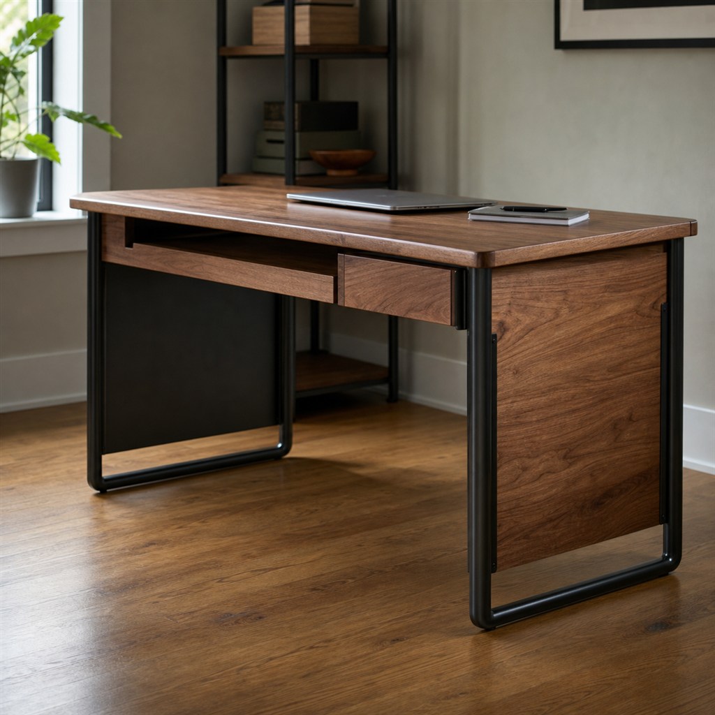 Compact Laptop Desk With Folded Steel Side Panels - alternate full view