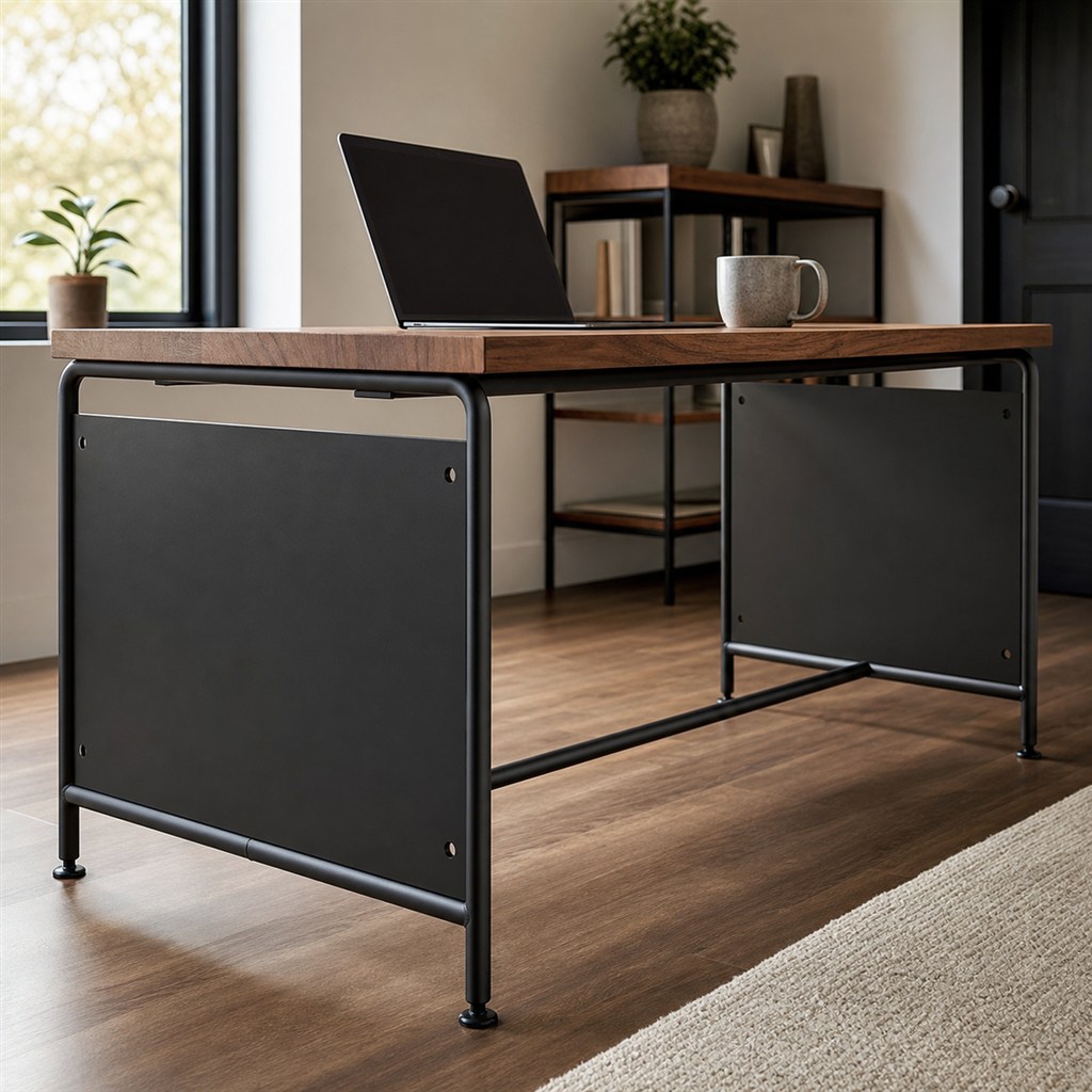 Compact Laptop Desk With Folded Steel Side Panels - steel-frame detail