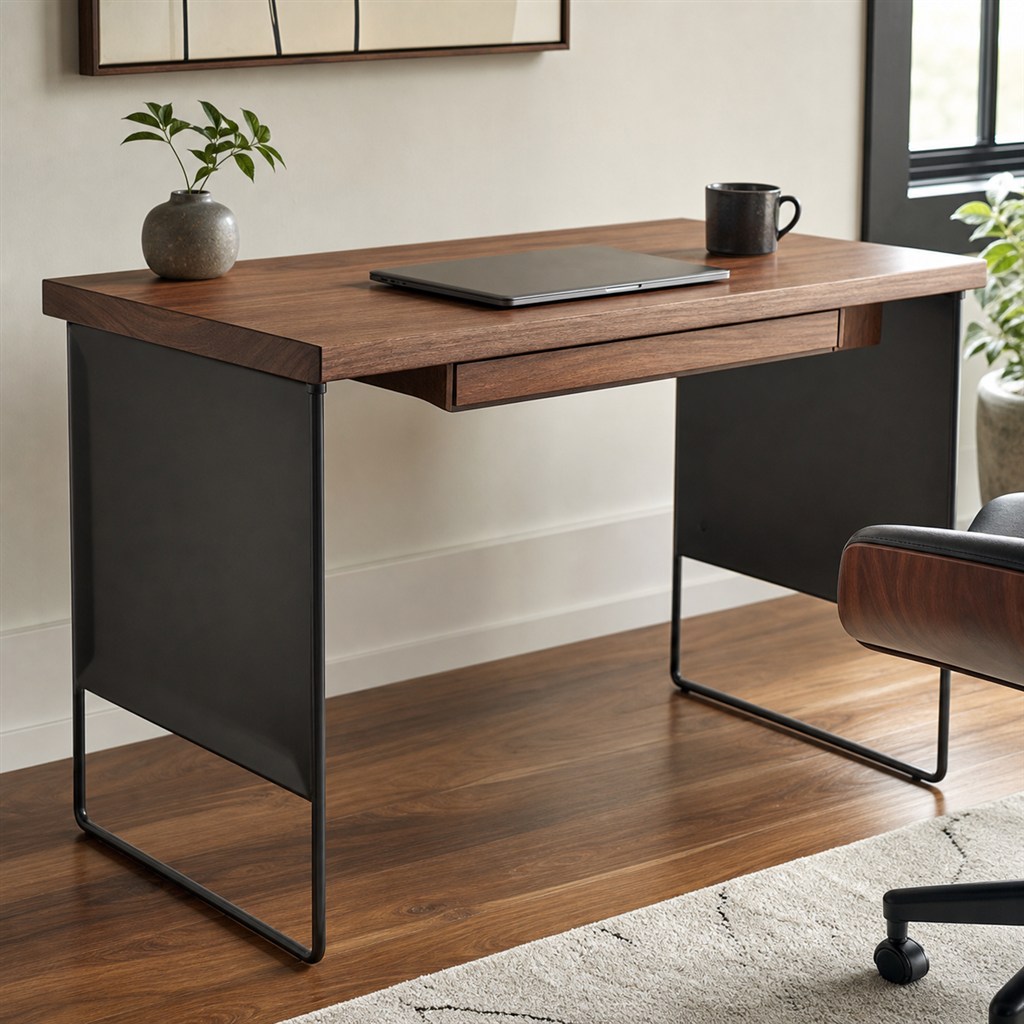 Compact Laptop Desk With Folded Steel Side Panels - finished material detail
