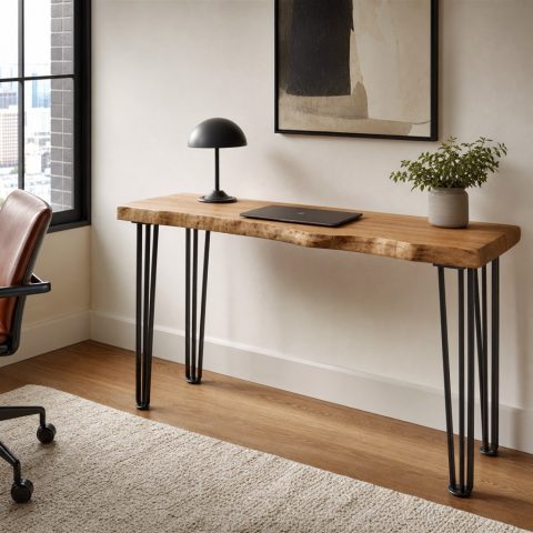 Live-Edge Console Table With Hairpin Steel Legs