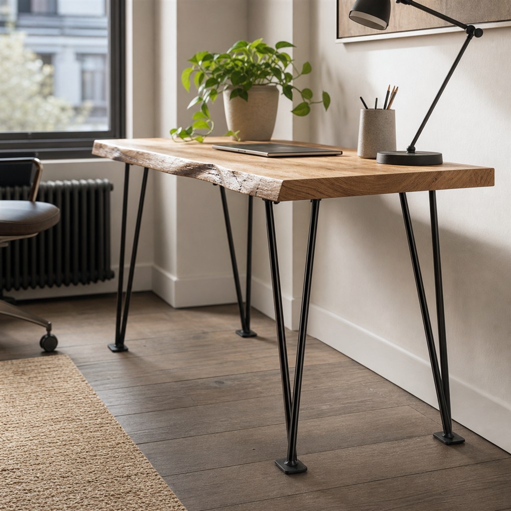 Live-Edge Console Table With Hairpin Steel Legs - alternate full view