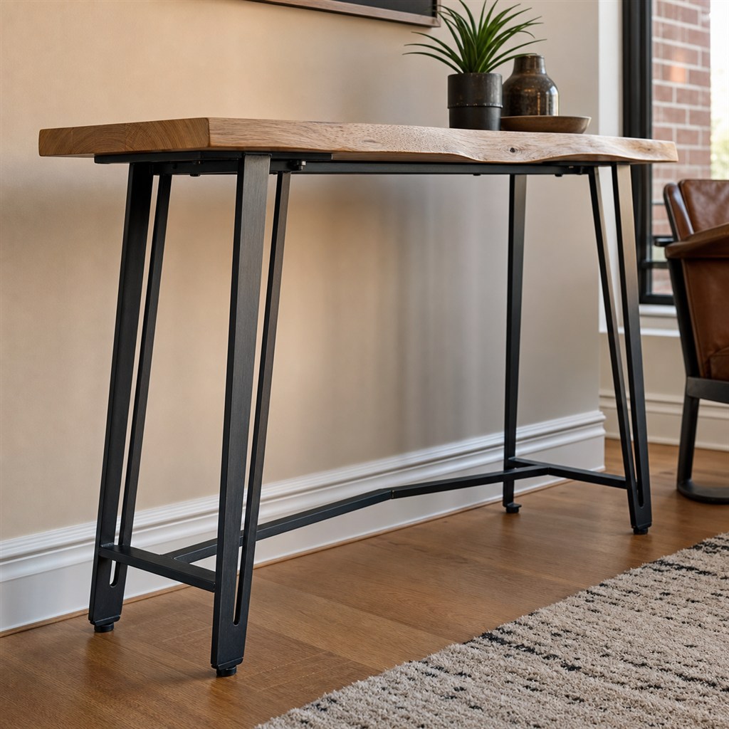 Live-Edge Console Table With Hairpin Steel Legs - steel-frame detail
