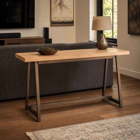 Sofa Table With a Narrow Steel Trestle Frame