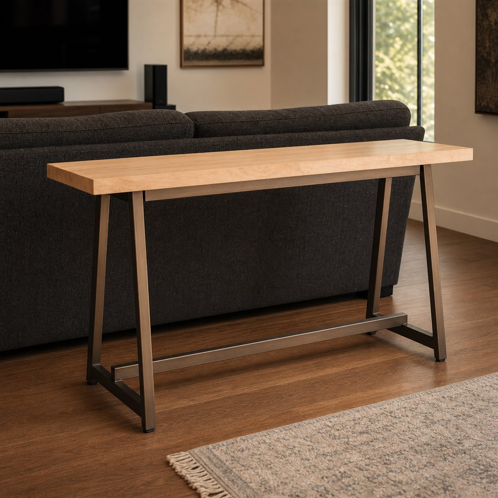Sofa Table With a Narrow Steel Trestle Frame - steel-frame detail