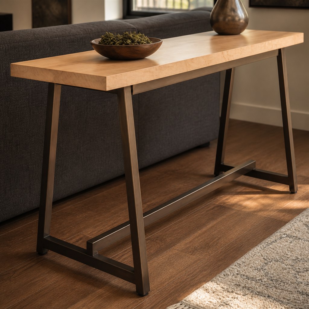Sofa Table With a Narrow Steel Trestle Frame - finished material detail