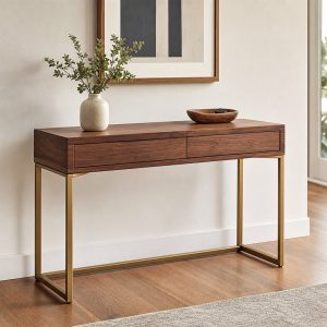 Hallway Console With Brass-Finish Steel Supports