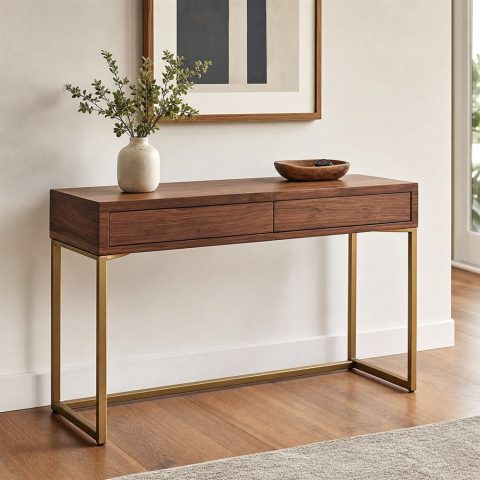 Hallway Console With Brass-Finish Steel Supports