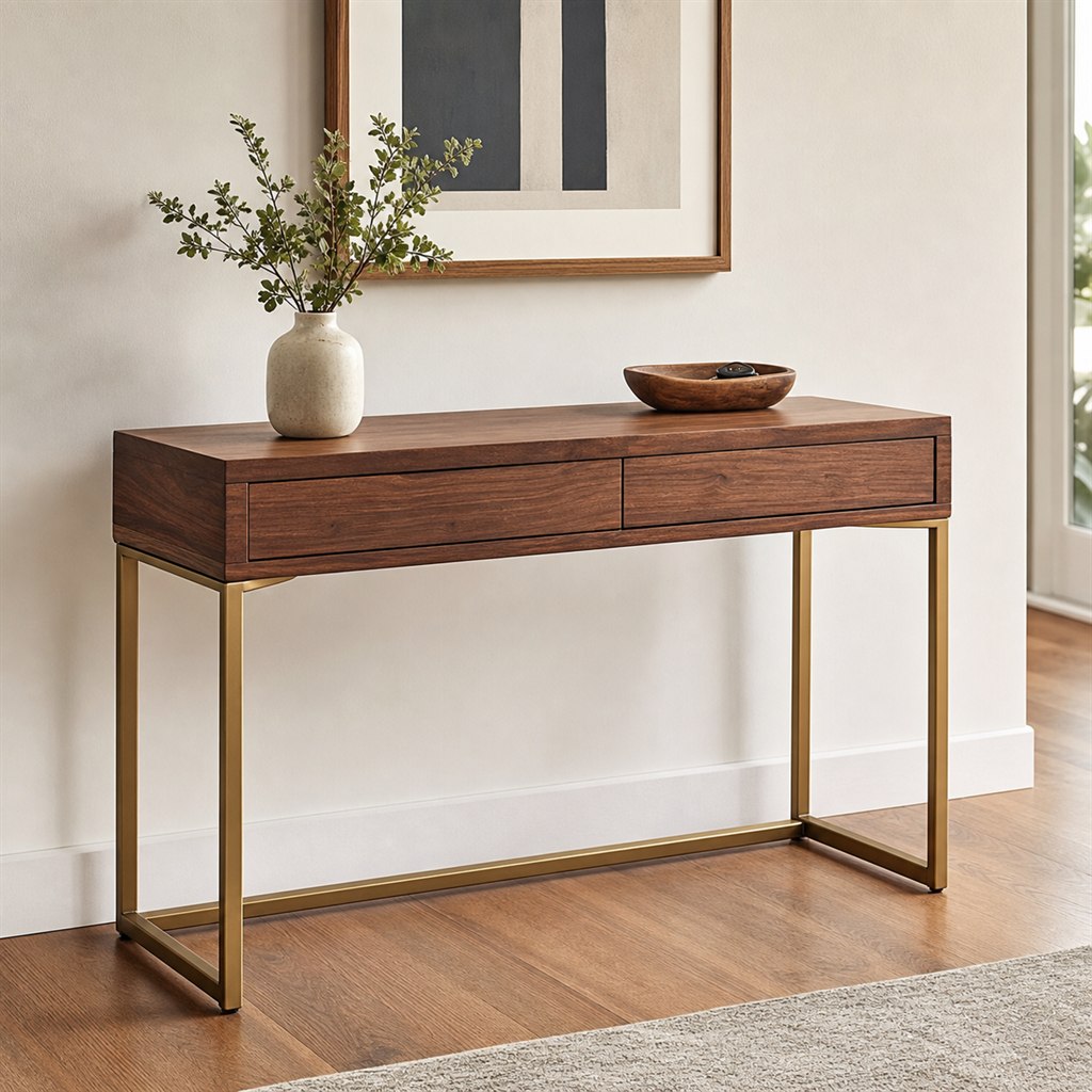 Hallway Console With Brass-Finish Steel Supports