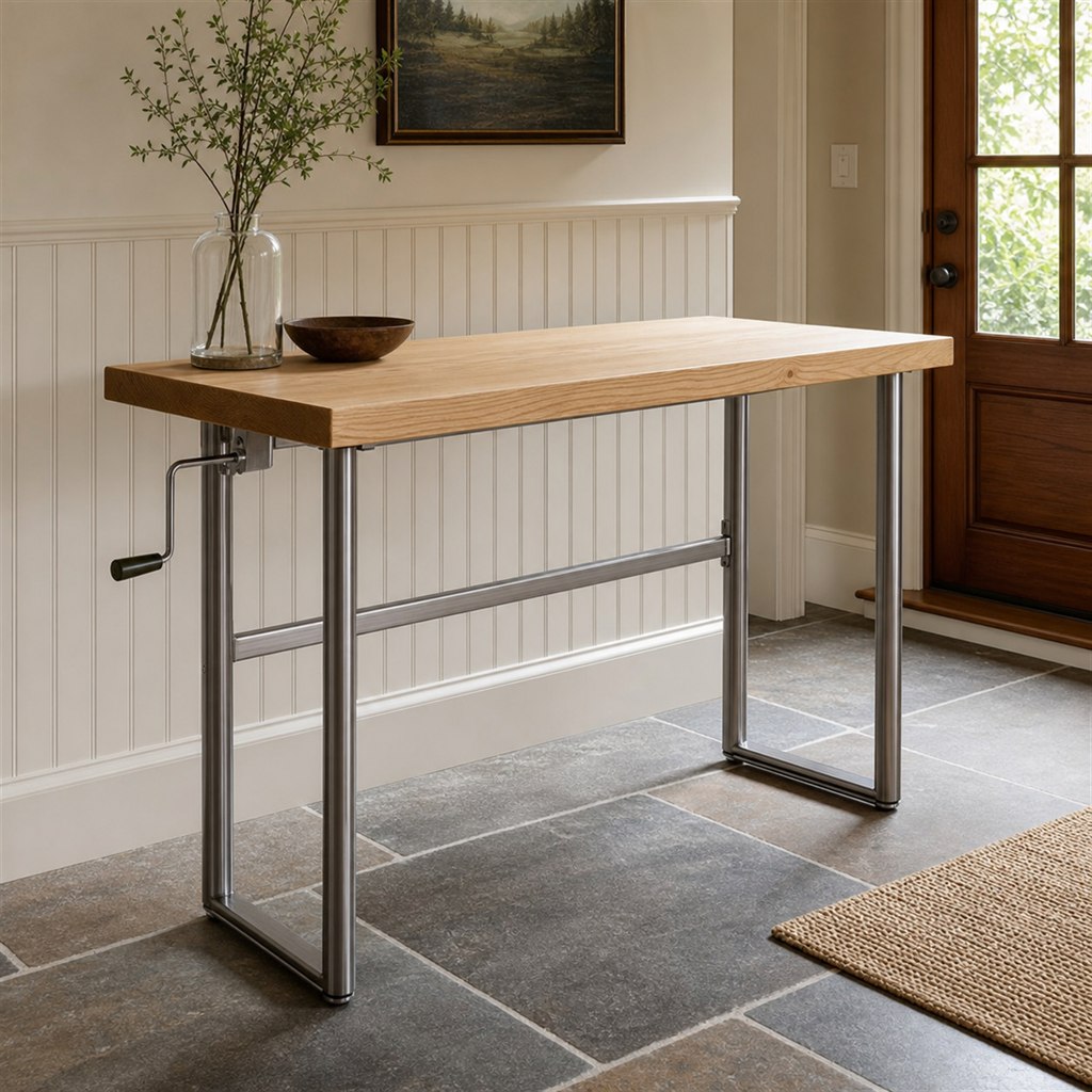 Standing Desk With a Crank-Adjustable Steel Base - alternate full view