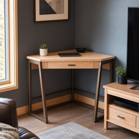 Corner Desk With Triangular Steel Leg Frames