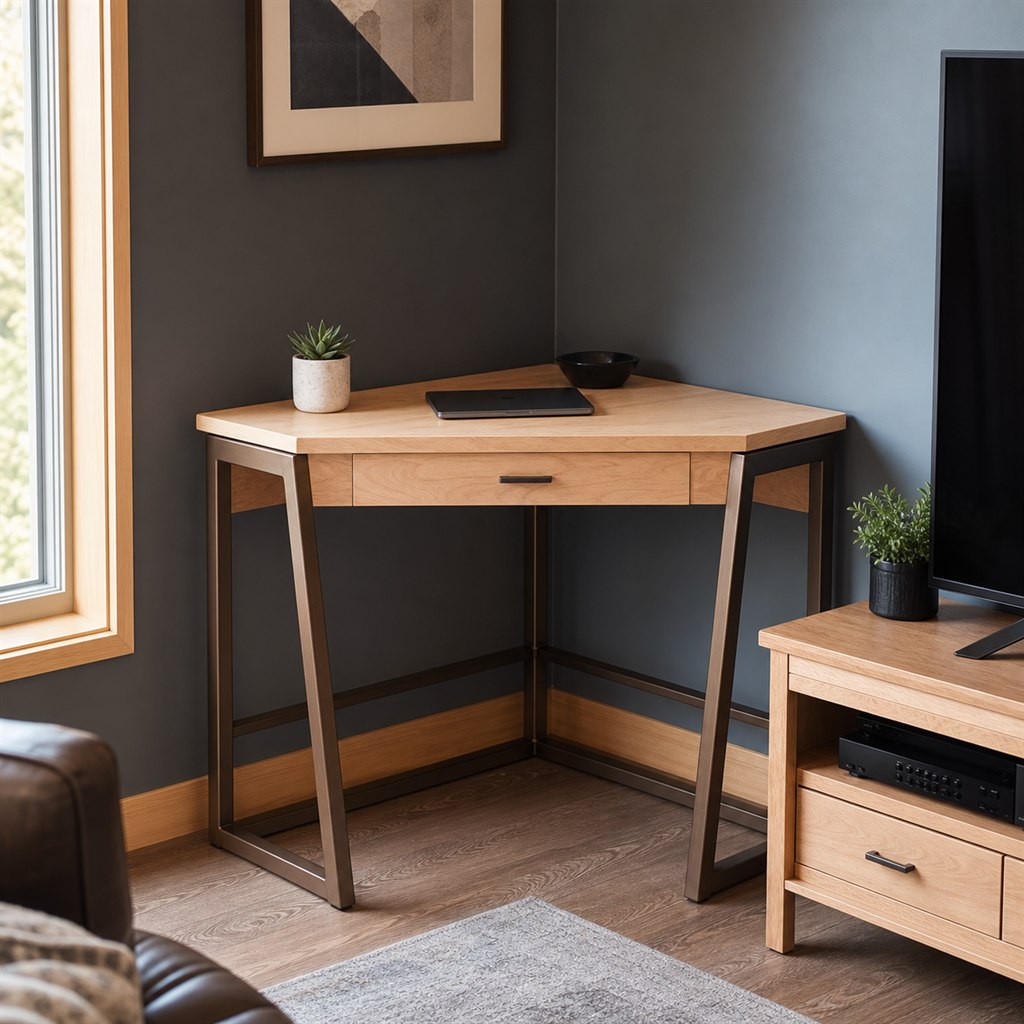 Corner Desk With Triangular Steel Leg Frames