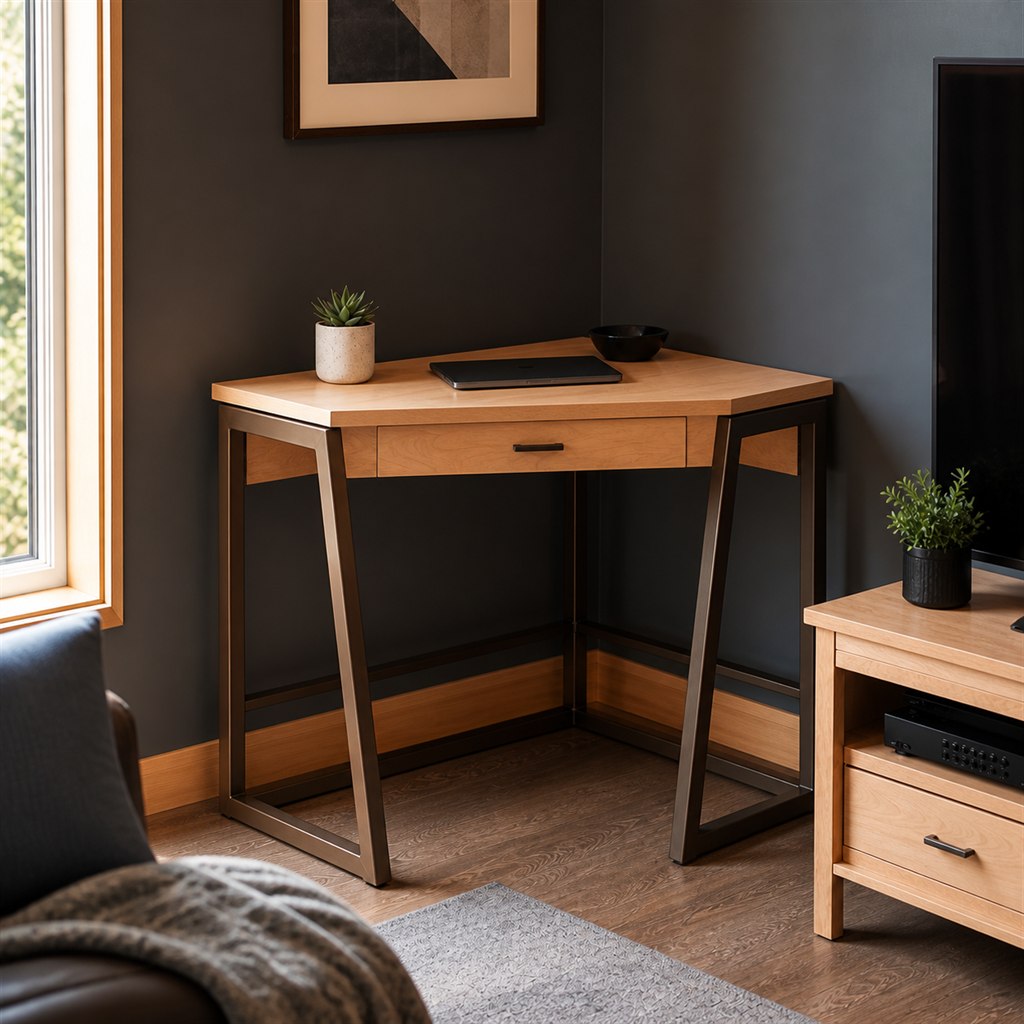 Corner Desk With Triangular Steel Leg Frames - alternate full view