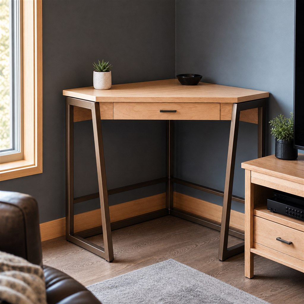 Corner Desk With Triangular Steel Leg Frames - steel-frame detail