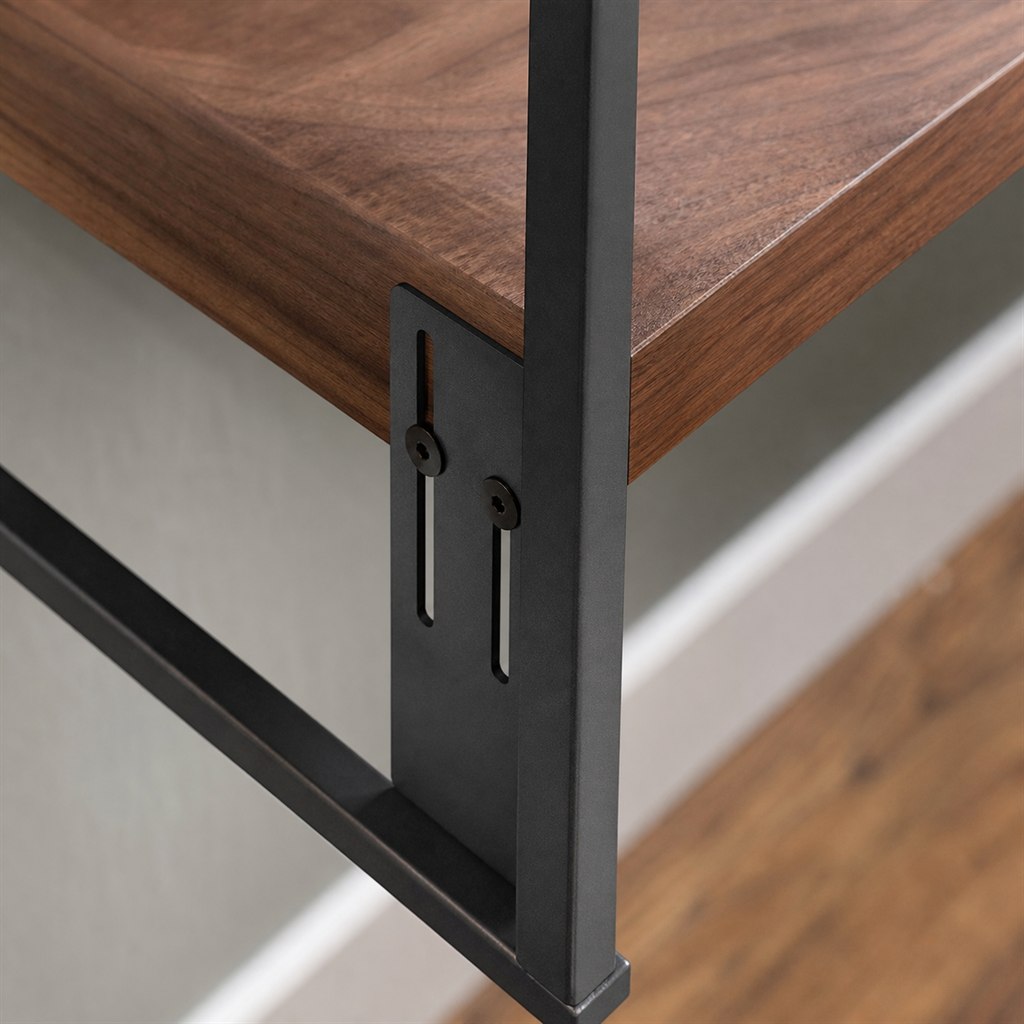 Wall Desk With a Wood Shelf and Steel Ladder Supports - wood-to-steel interface detail