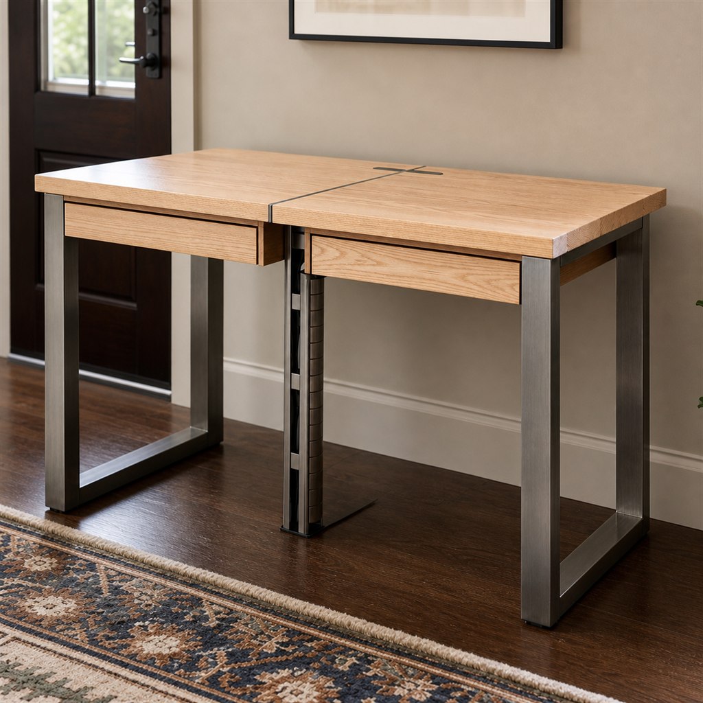 Dual-User Desk With a Central Steel Cable Spine - steel-frame detail