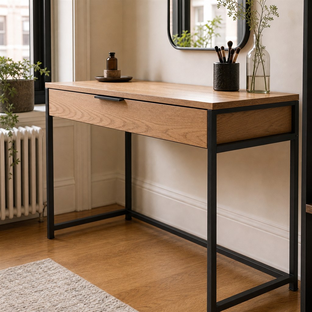 Minimalist Vanity With an Ash Drawer and Steel Frame - finished material detail
