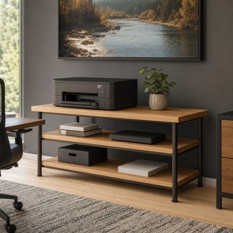 Printer Stand With Oak Shelves and a Steel Tube Frame