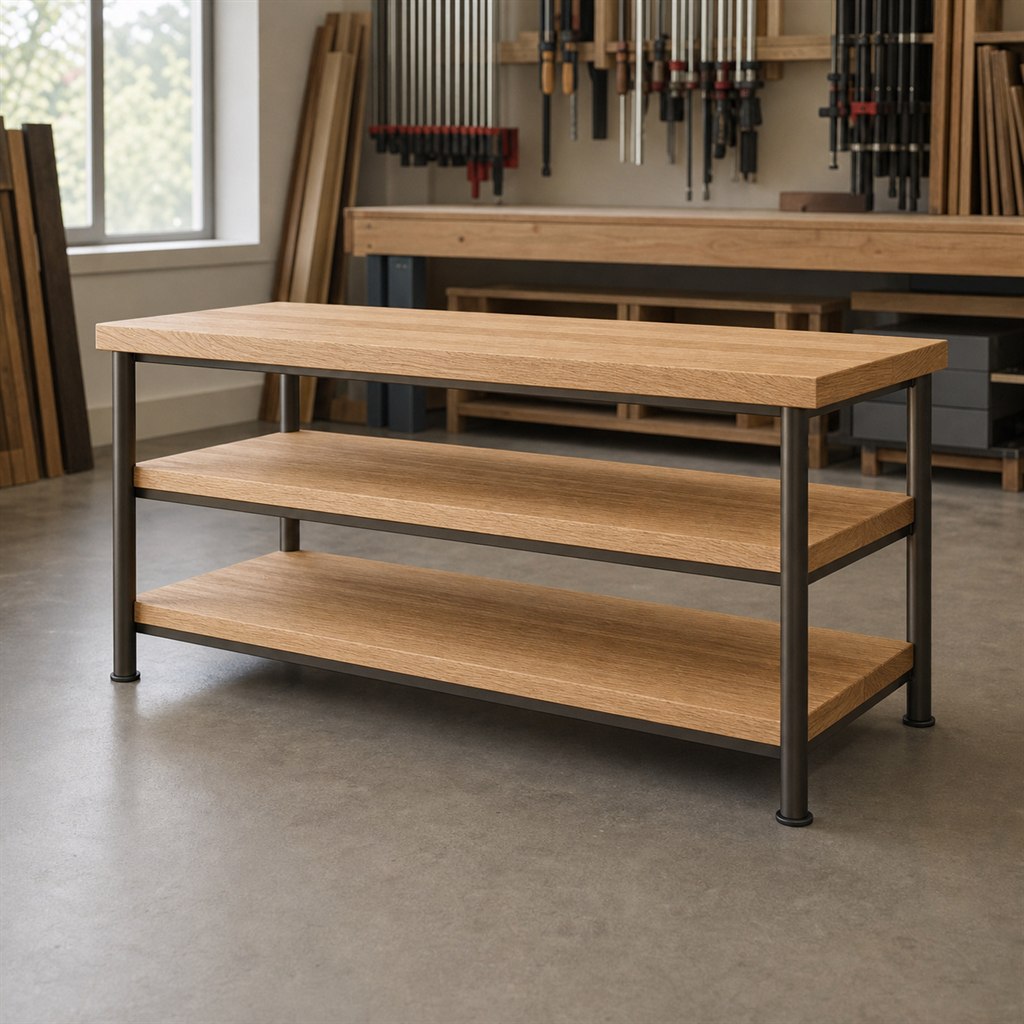 Printer Stand With Oak Shelves and a Steel Tube Frame - workshop dry-assembly view