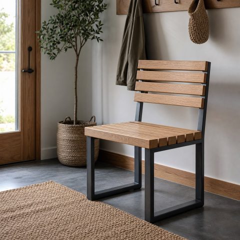 Entry Bench With Oak Slats and Steel U-Legs