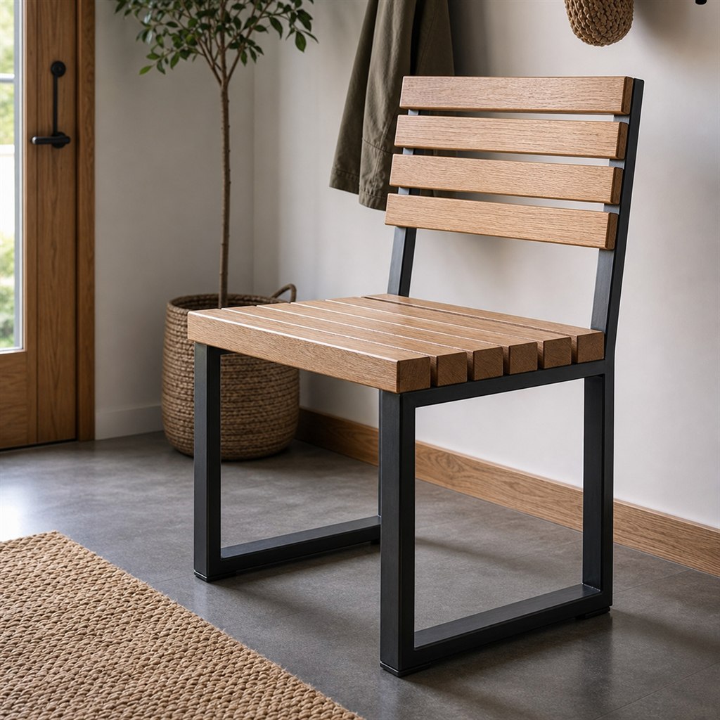 Entry Bench With Oak Slats and Steel U-Legs - steel-frame detail