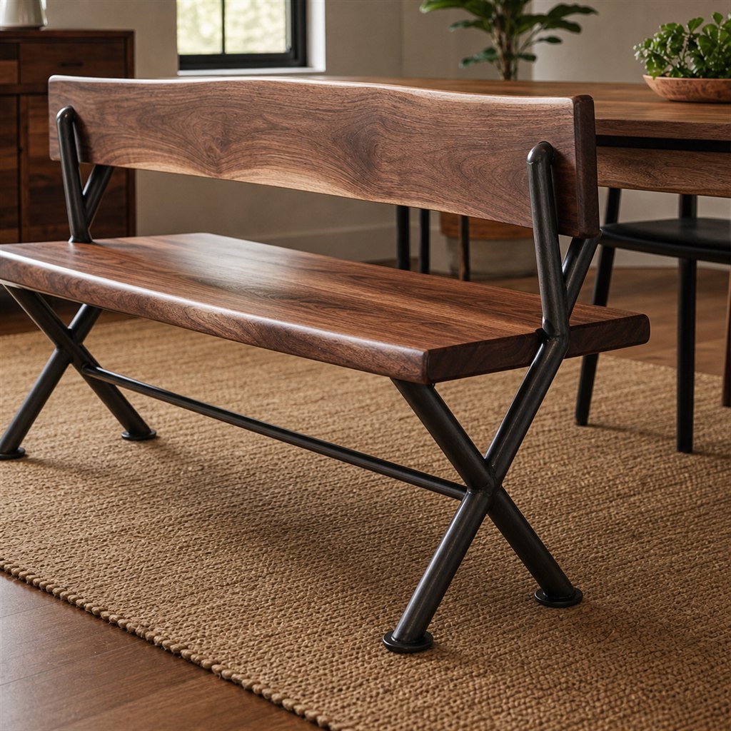 Dining Bench With a Live-Edge Seat and Steel X-Frame - finished material detail