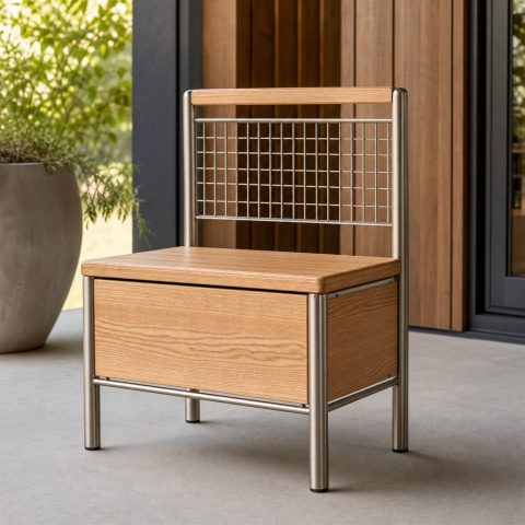 Hall-Tree Bench With a Steel Grid and Oak Storage Seat