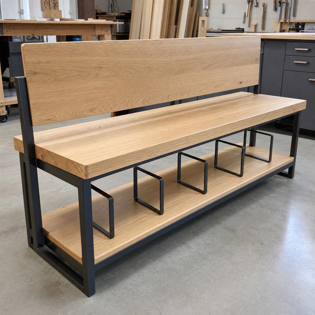 Mudroom Bench With a Shoe Shelf and Steel Dividers - workshop dry-assembly view