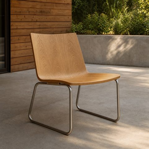 Dining Chair With an Oak Shell and Steel Sled Frame