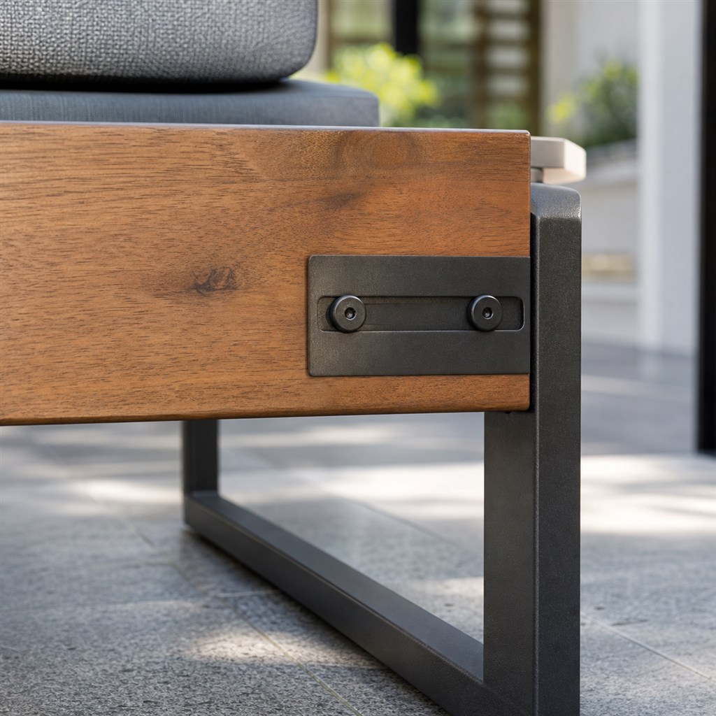 Dining Chair With an Oak Shell and Steel Sled Frame - wood-to-steel interface detail
