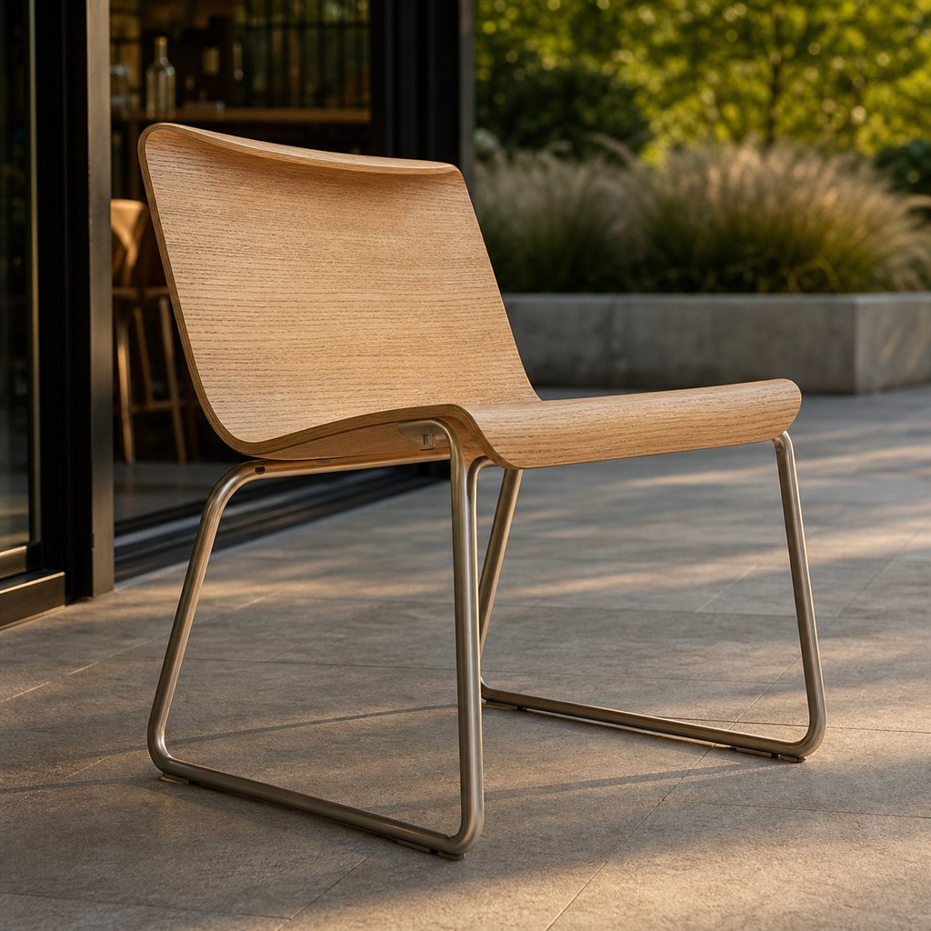 Dining Chair With an Oak Shell and Steel Sled Frame - finished material detail