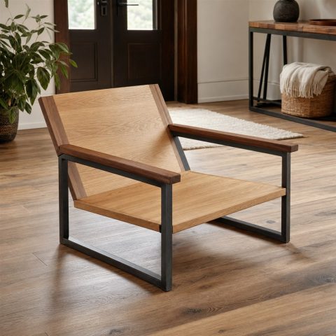 Lounge Chair With Walnut Arms and a Steel Tube Base