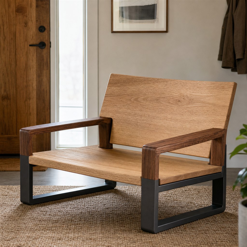 Lounge Chair With Walnut Arms and a Steel Tube Base - finished material detail