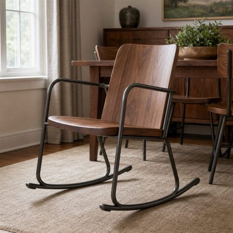 Rocking Chair With a Laminated Wood Seat and Steel Runners
