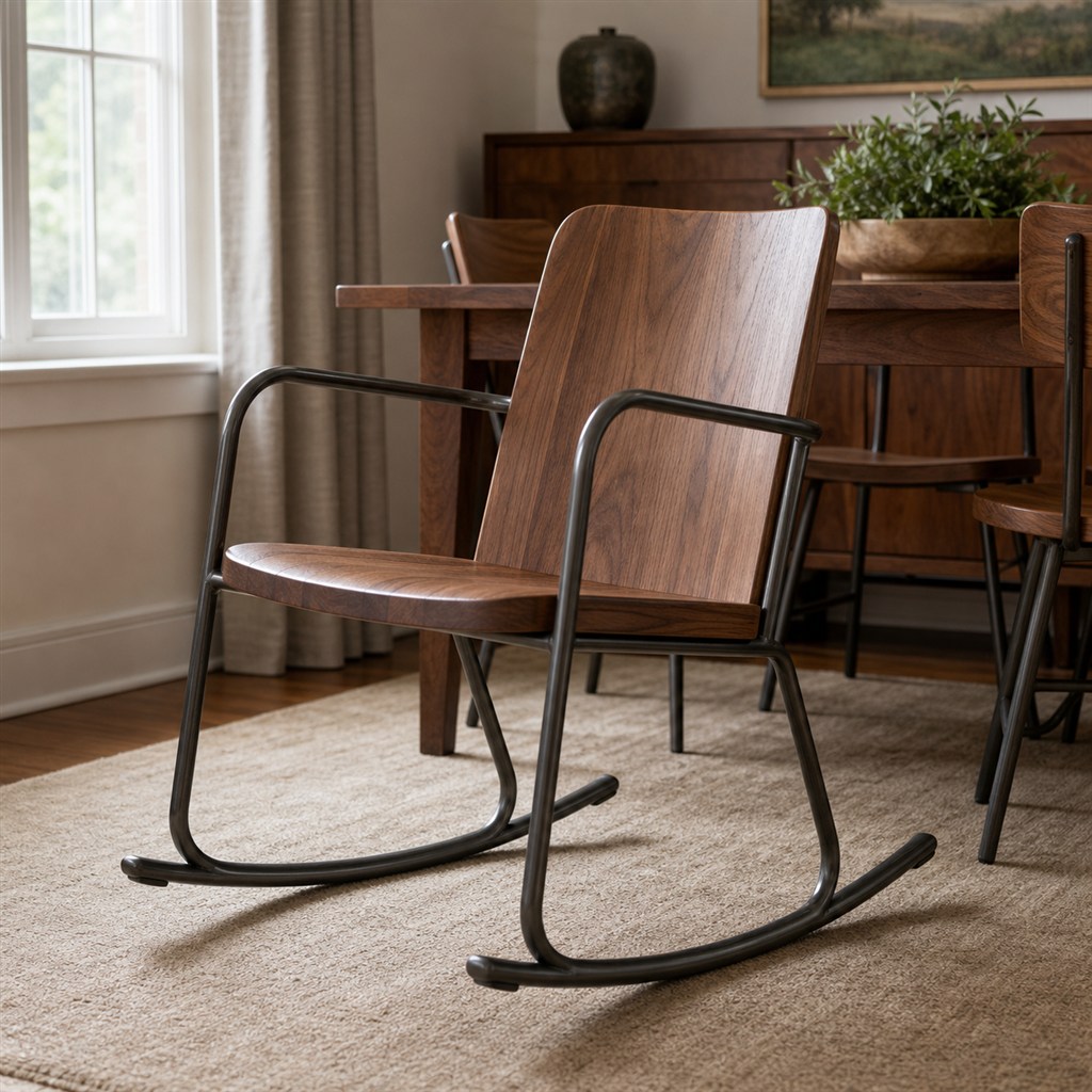 Rocking Chair With a Laminated Wood Seat and Steel Runners
