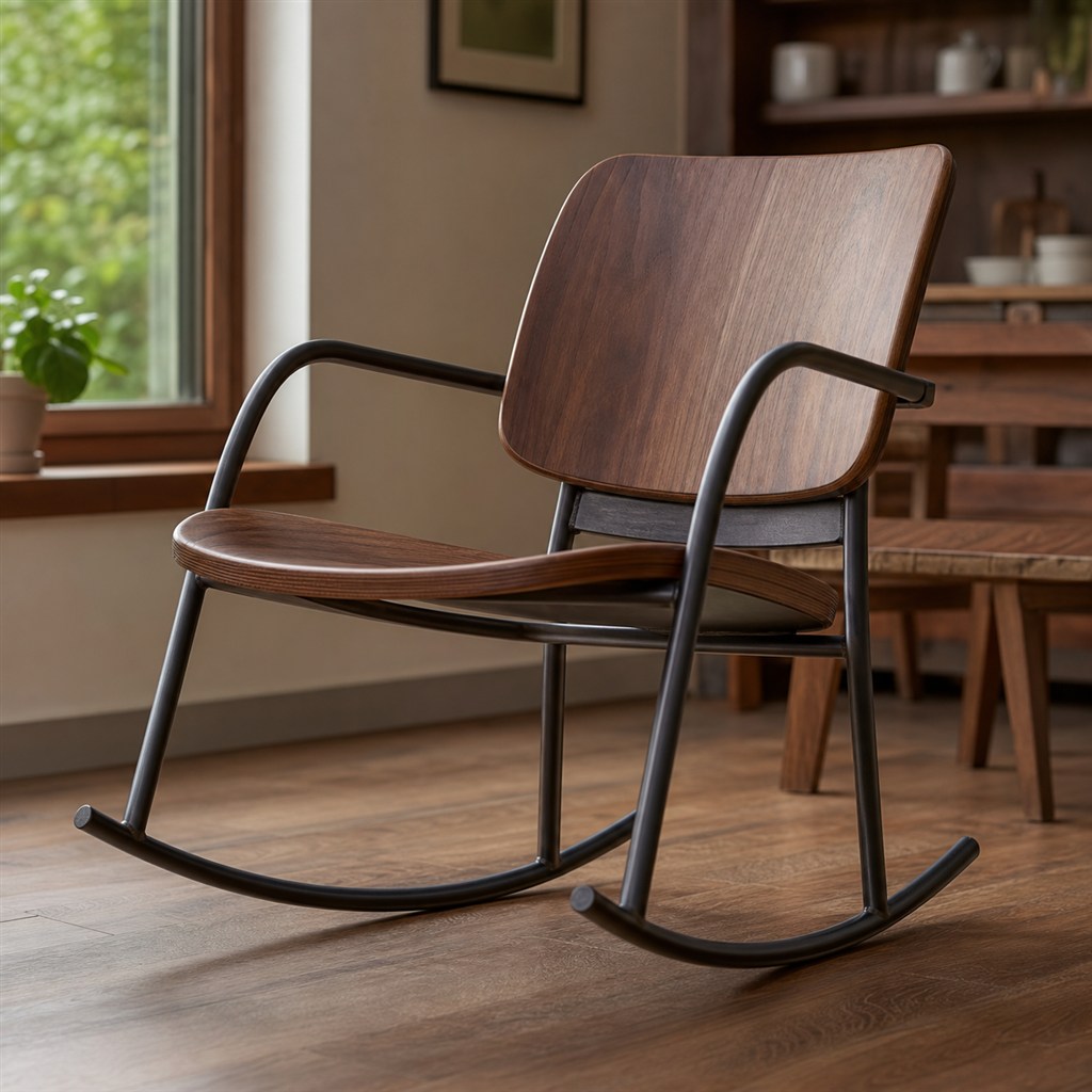 Rocking Chair With a Laminated Wood Seat and Steel Runners - steel-frame detail