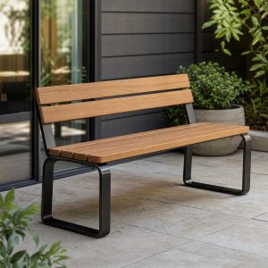 Garden Bench With Teak Slats and Powder-Coated Steel