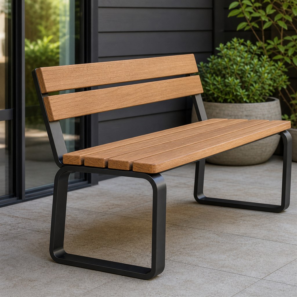 Garden Bench With Teak Slats and Powder-Coated Steel - steel-frame detail