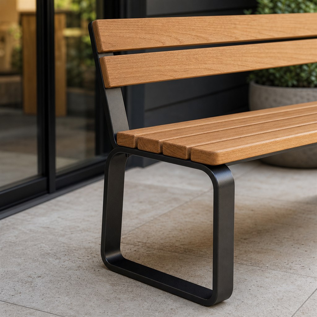 Garden Bench With Teak Slats and Powder-Coated Steel - finished material detail