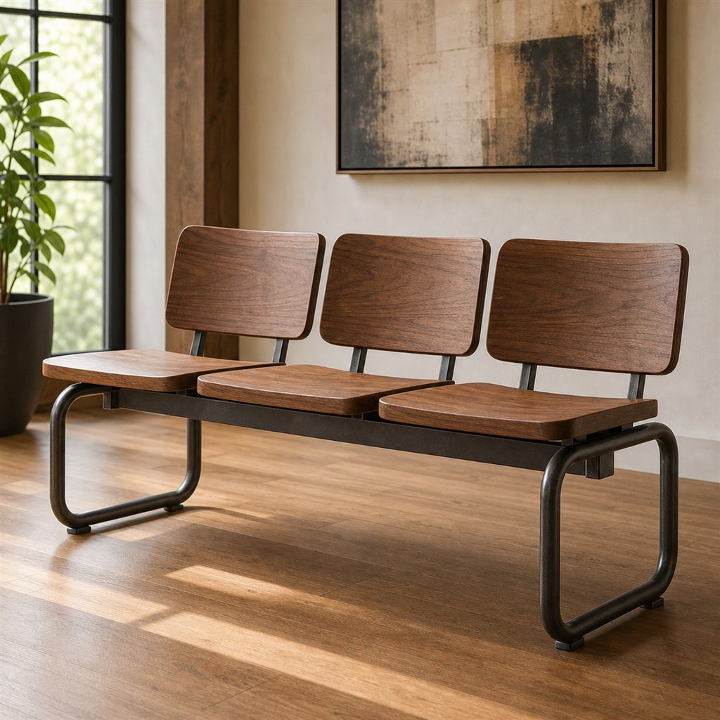Modular Waiting Bench With Wood Seats and a Steel Beam - steel-frame detail