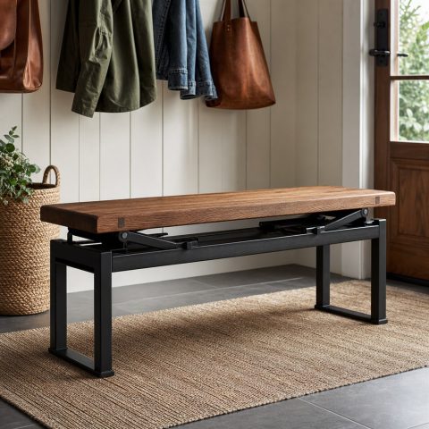 Piano Bench With an Adjustable Steel Mechanism and Oak Top