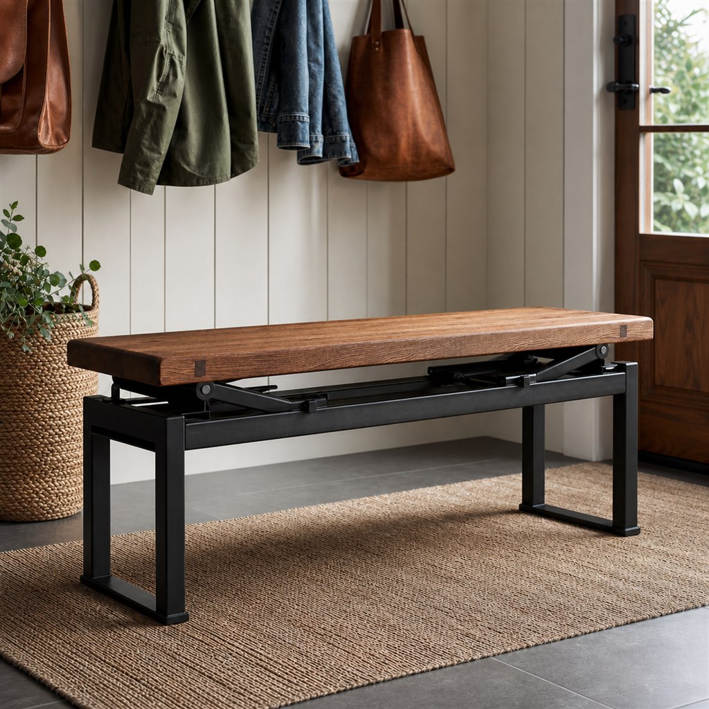 Piano Bench With an Adjustable Steel Mechanism and Oak Top - steel-frame detail