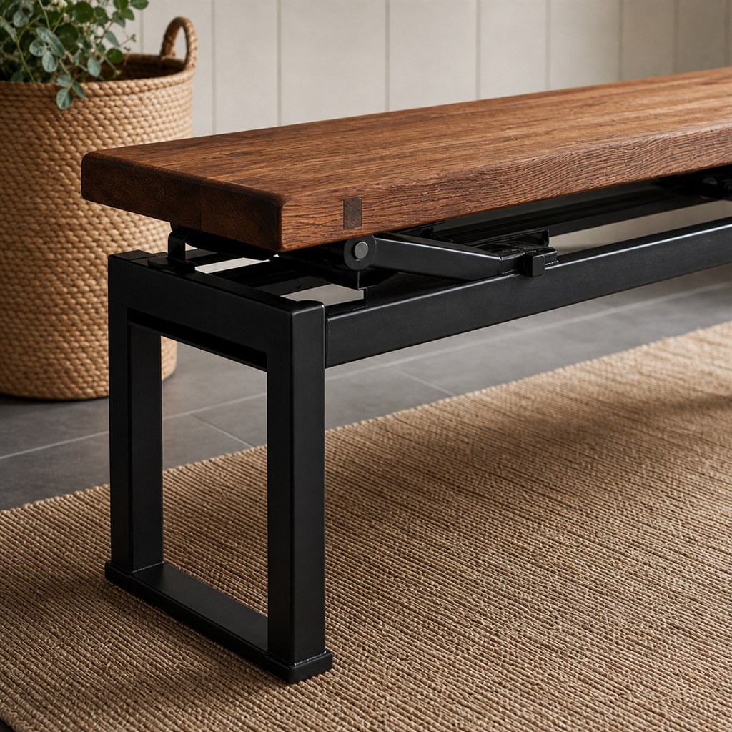Piano Bench With an Adjustable Steel Mechanism and Oak Top - finished material detail